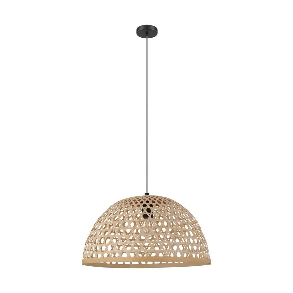 EGLO Claverdon Dome Large Wicker Pendant Light - Black