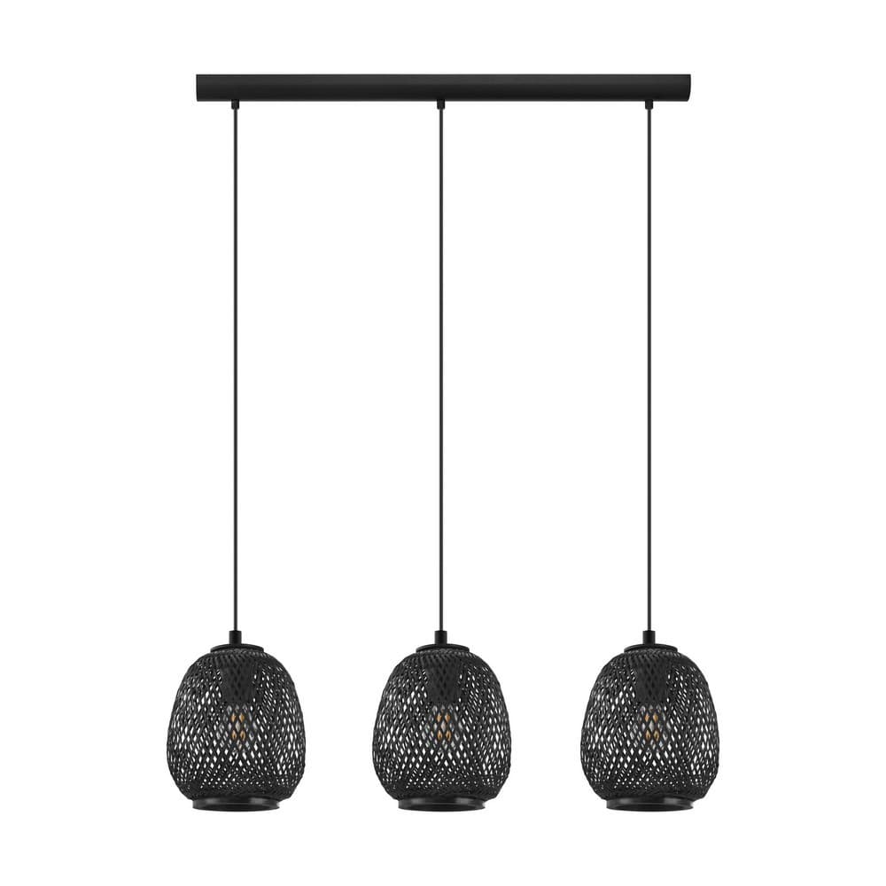Eglo Debly Triple Black Wicker Pendant Light - EGO Lighting