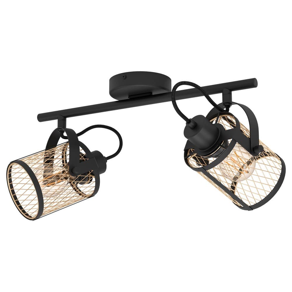 Eglo Verdant Double Caged Adjustable Ceiling Spotlight Rail - Black - EGO Lighting
