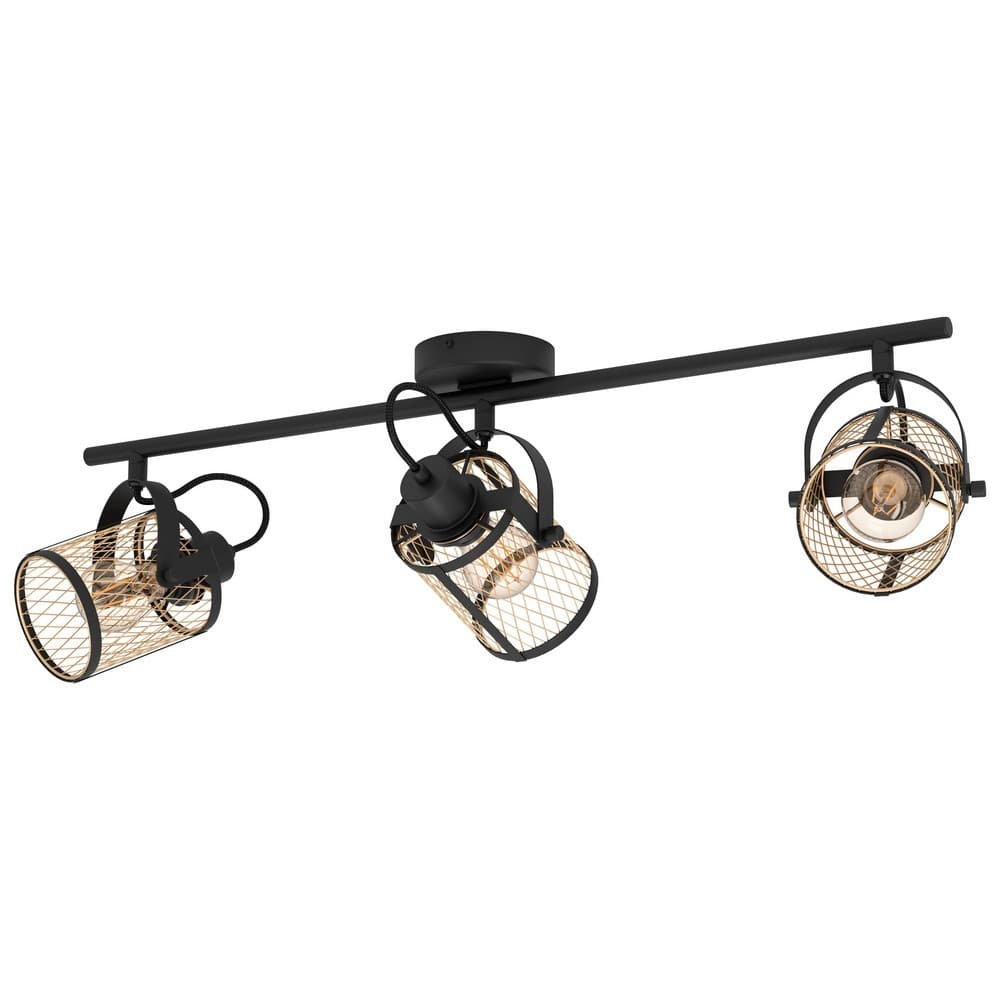 Eglo Verdant Triple Caged Adjustable Ceiling Spotlight Rail - Black - EGO Lighting