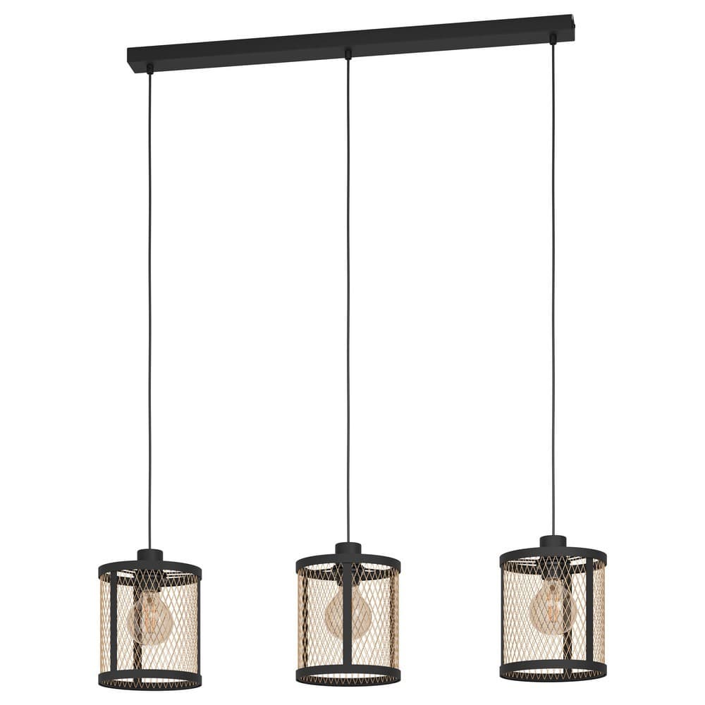 Eglo Verdant Triple Black & Brass Caged Pendant Light - EGO Lighting