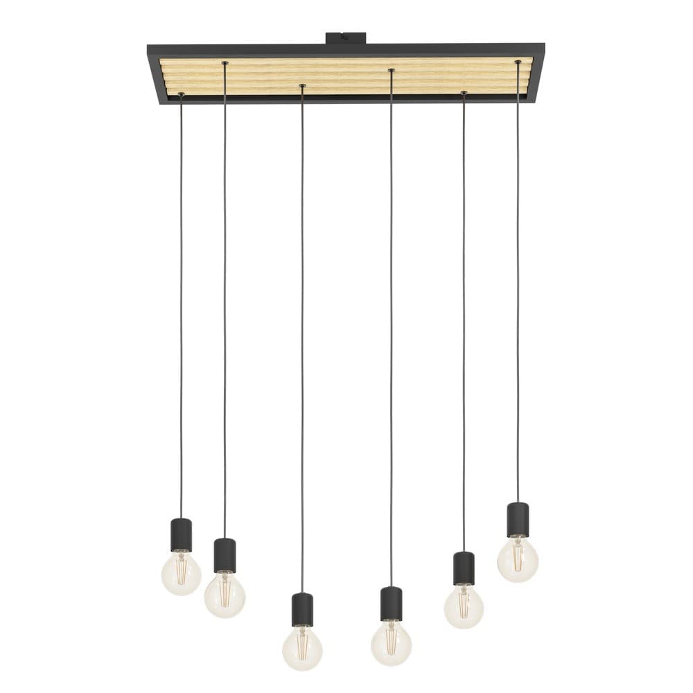 Eglo CONSETT Matte Black & Wood 6 Lamp Pendant Light