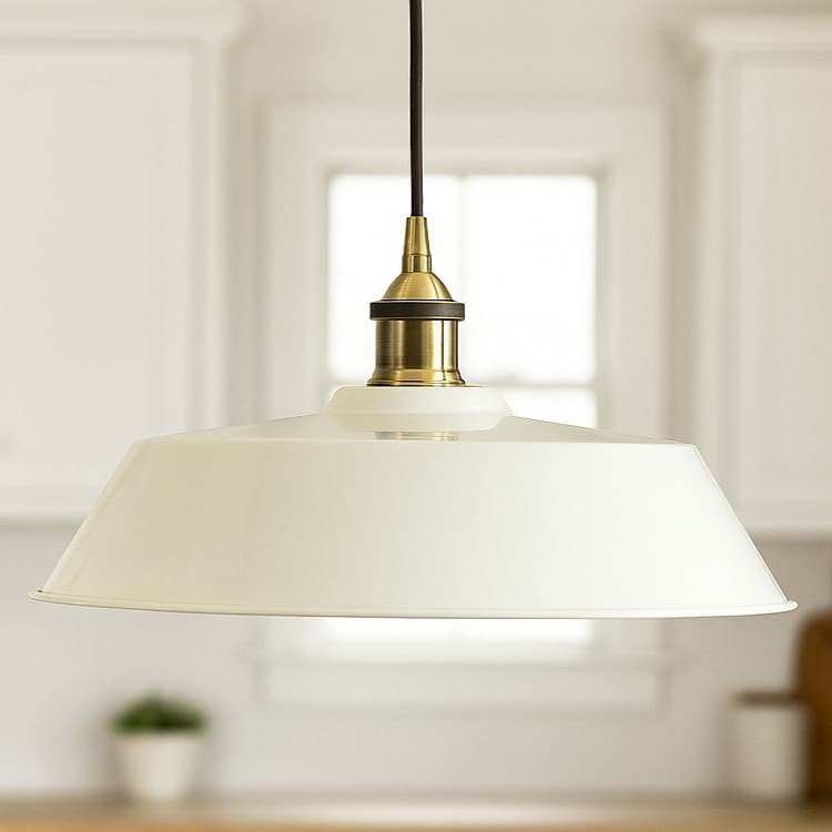 Soho Lighting Clay White Large Chancery Painted Pendant Light with Antique Brass Lamp Holder and Black Twisted Cable