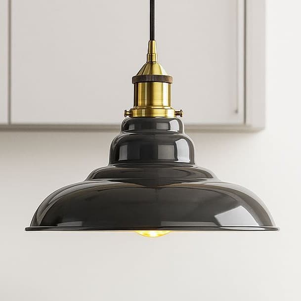 Soho Lighting Slate Grey St Edmund's Painted Pendant Light with Polished Brass Lamp Holder and Black Twisted Cable