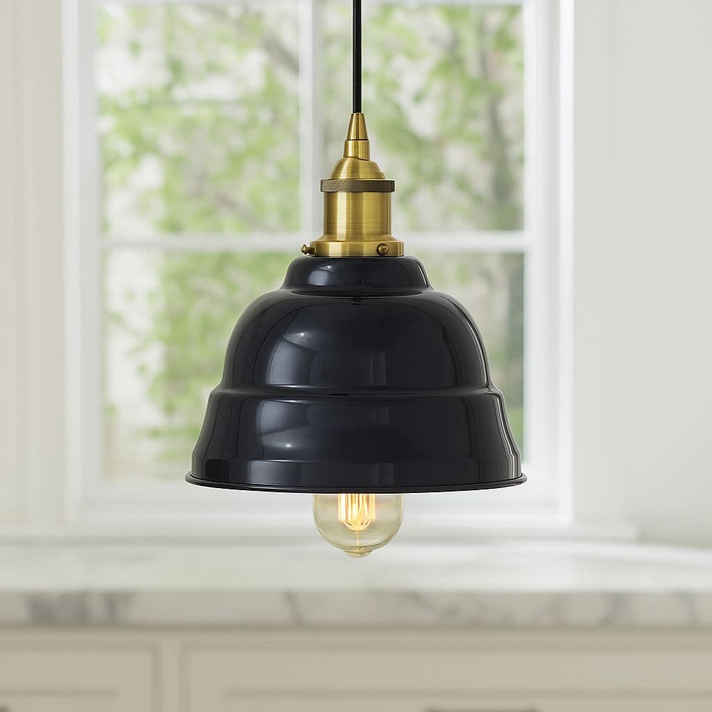 Soho Lighting Navy Blue Lincoln Painted Pendant Light with Antique Brass Lamp Holder and Black Twisted Cable