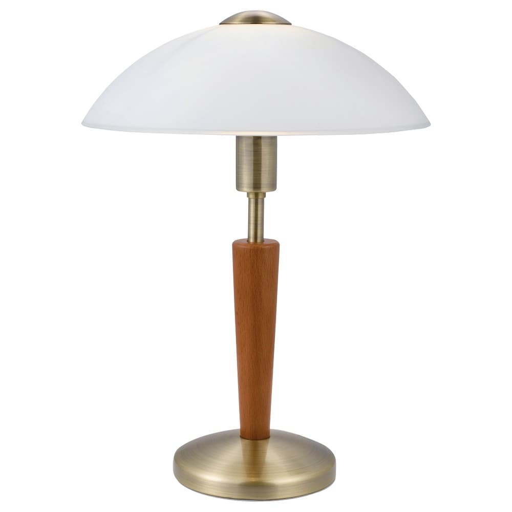 Eglo SOLO 1 Antique BR & Wood Dome Satin Glass Table Light - Bronze