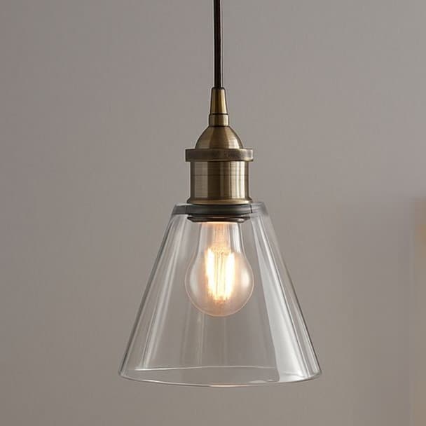 Clear Glass Bell Pendant Light with Gold Lamp Holder and Black Round Cable - The Soho Lighting Company