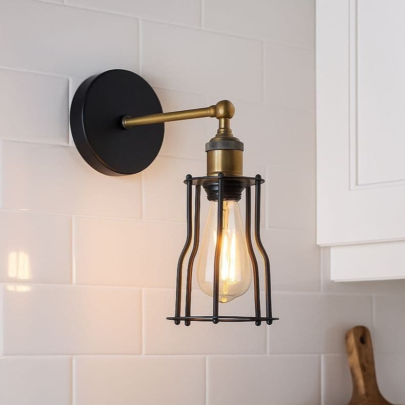 Denman Cone Black Cage Wall Light - Elesi