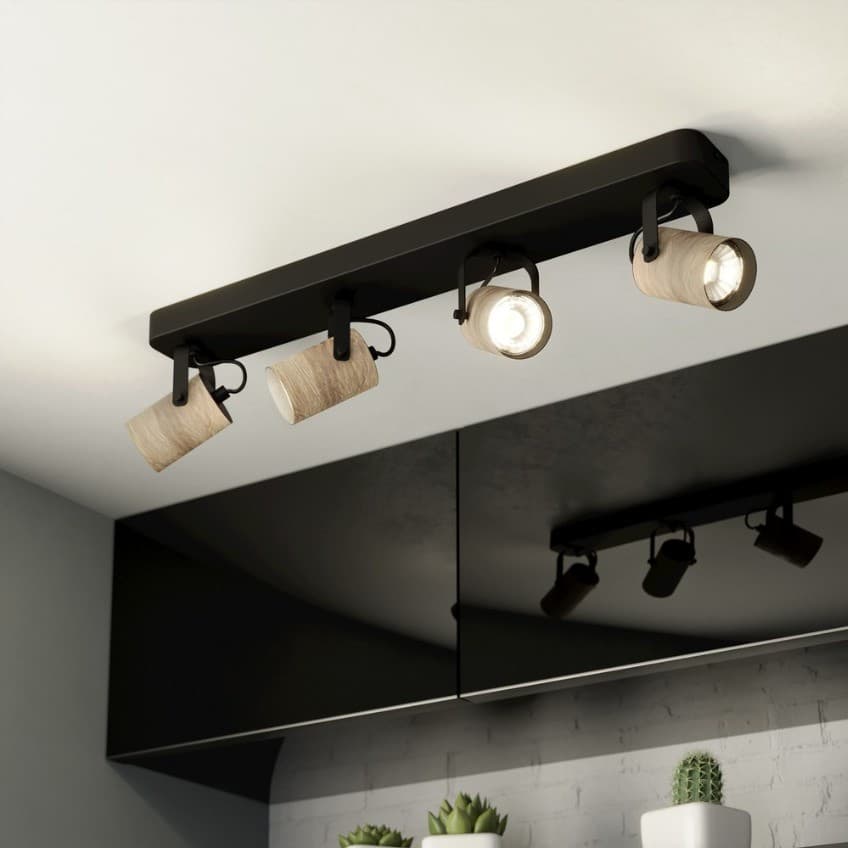 Eglo CAYUCA Black & Wood 4 Directional GU10 LED Spotlight