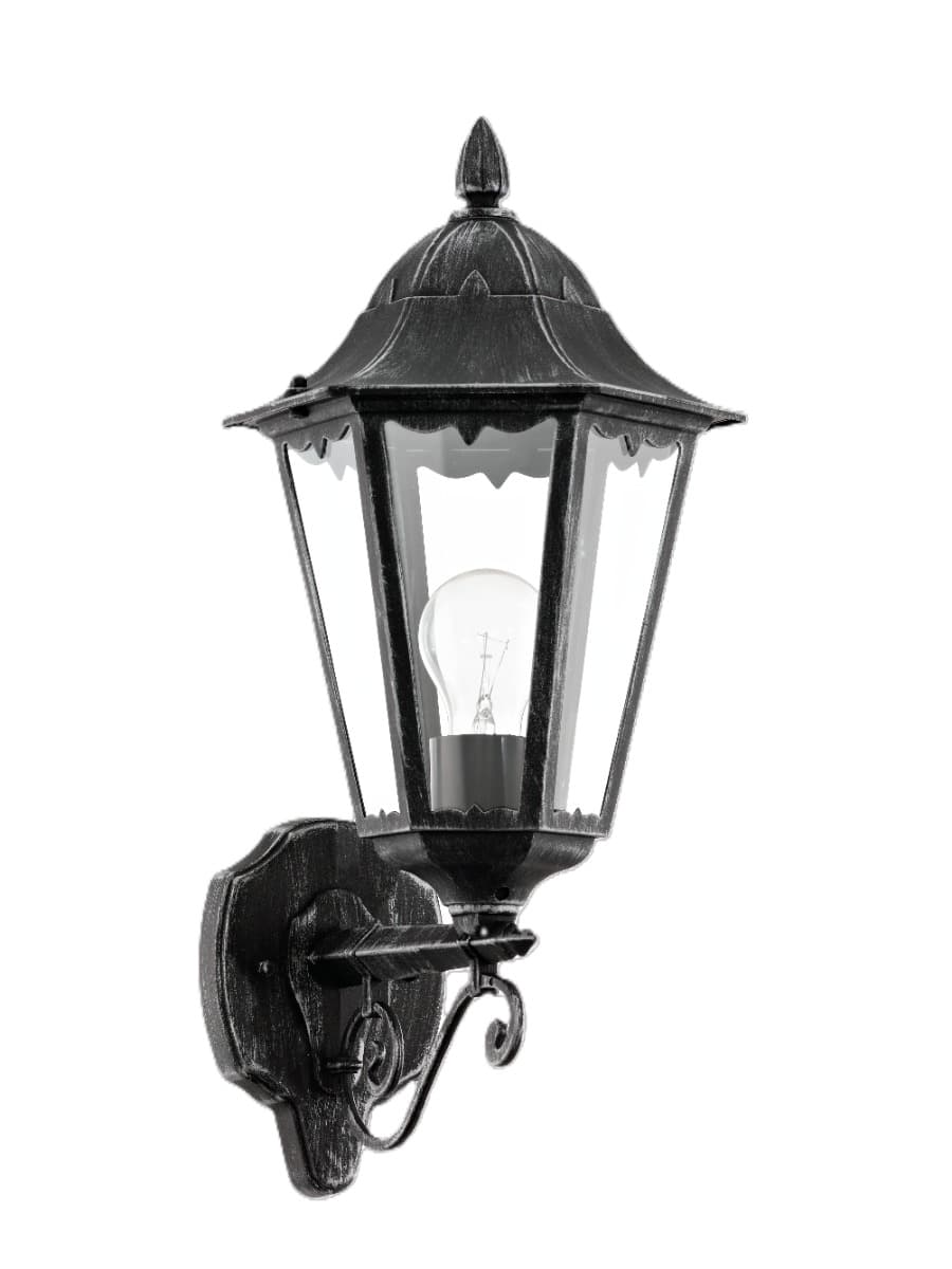 Eglo Navedo Black Silver-Patina Outdoor Upright Lantern E27 Wall Light IP44