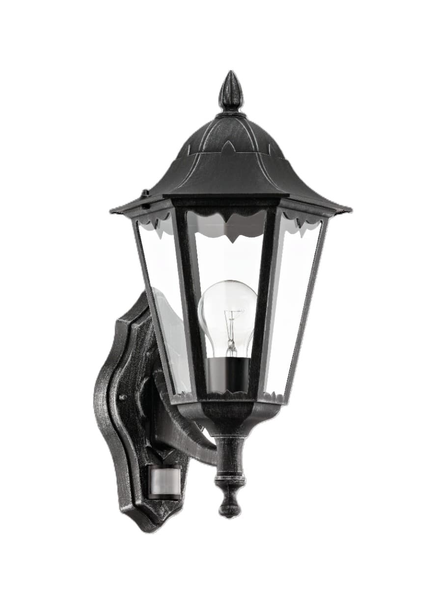 Eglo Navedo Black Silver-Patina Outdoor E27 Lantern Wall Light IP44 with Sensor