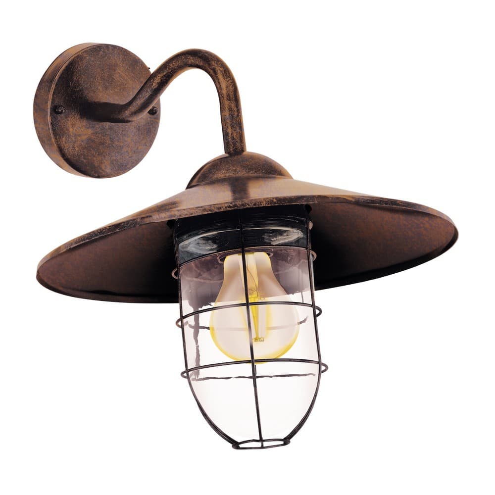 Eglo MELGOA Antique & Copper Hurricane Lantern Wall Light IP44 - Antique Copper