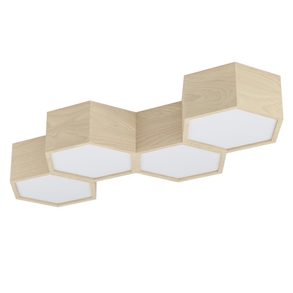 Eglo MIRLAS Wooden Hexagon 4 Lamp Ceiling Light - Brown