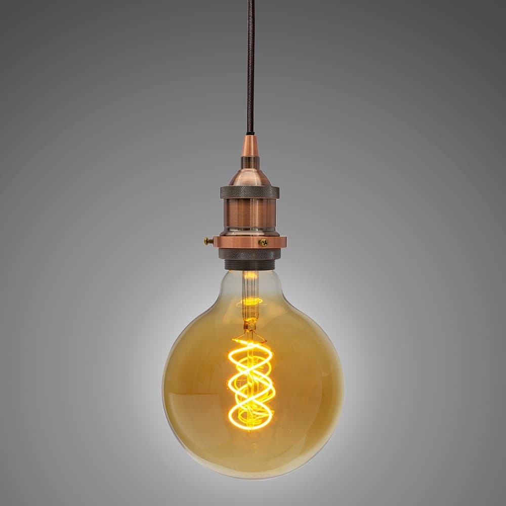 Soho Lighting Antique Copper Decorative Bulb Holder with Black Round Cable