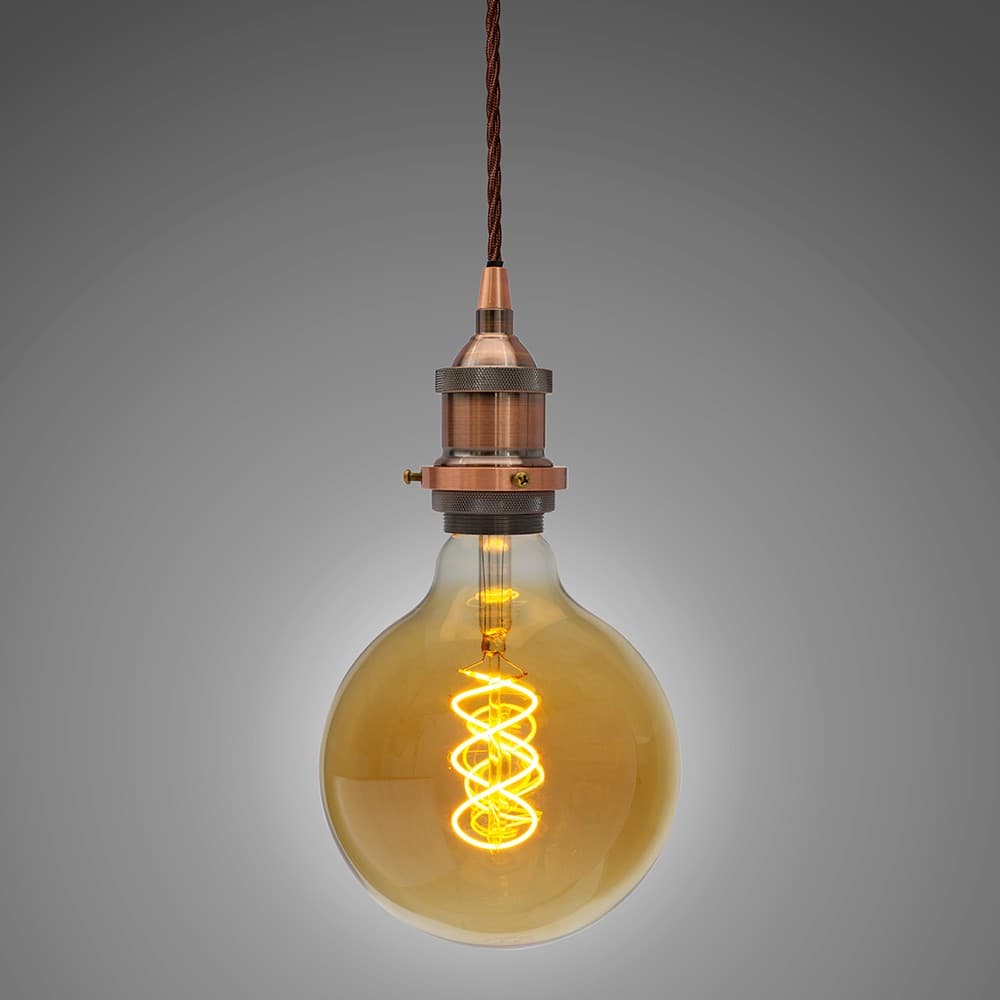 Soho Lighting Antique Copper Decorative Bulb Holder with Brown Twisted Cable
