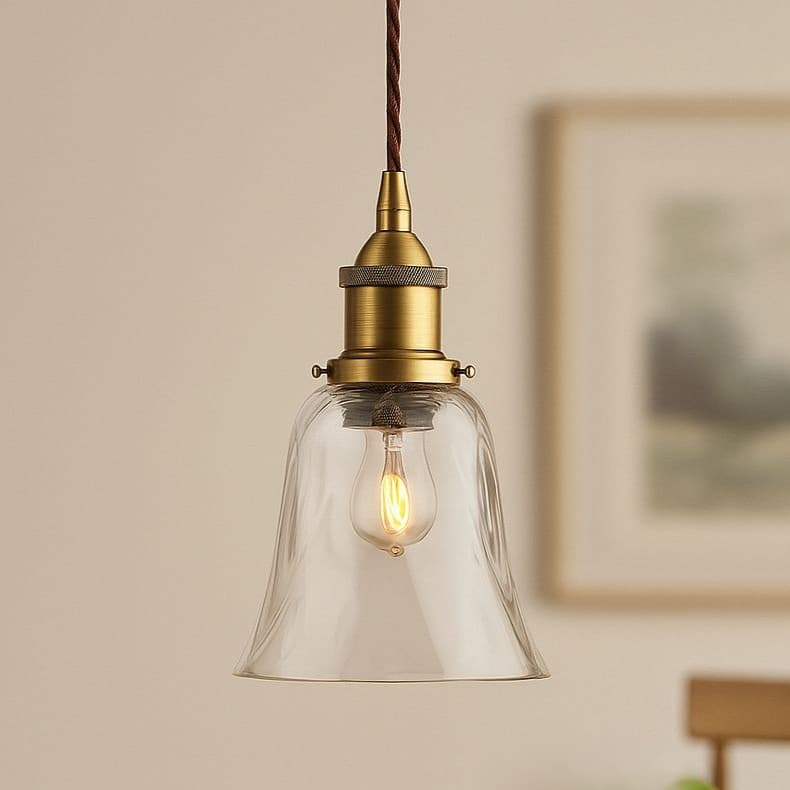 Dapple Clear Glass Pendant Light with Gold Lamp Holder and Black Twisted Cable - The Soho Lighting Company