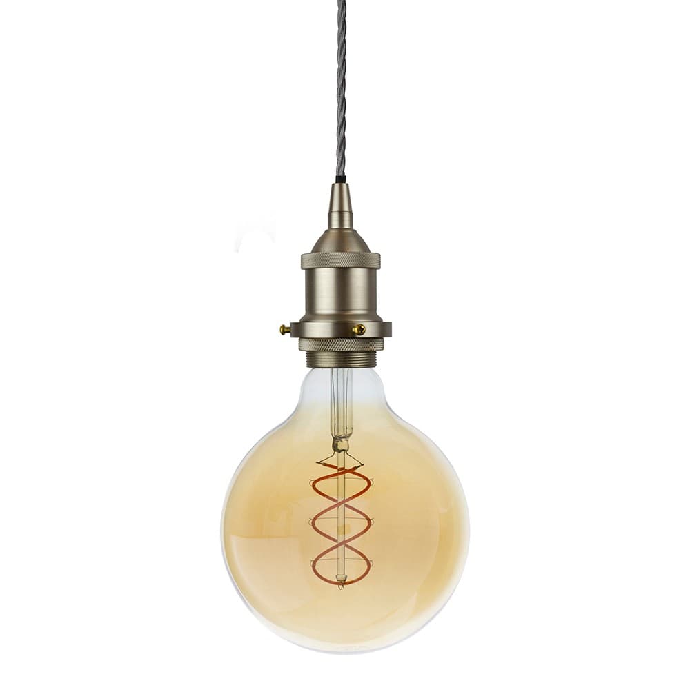 Soho Lighting Brushed Chrome Decorative Bulb Holder with Grey Twisted Cable