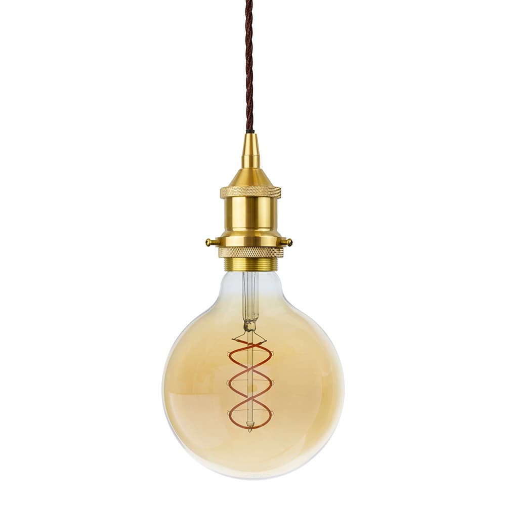 Soho Lighting Gold Decorative Bulb Holder with Brown Twisted Cable