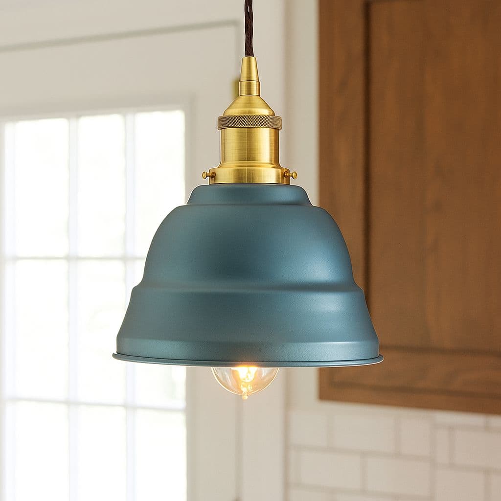 Soho Lighting Racing Blue Lincoln Painted Pendant Light with Antique Brass Lamp Holder and Black Twisted Cable