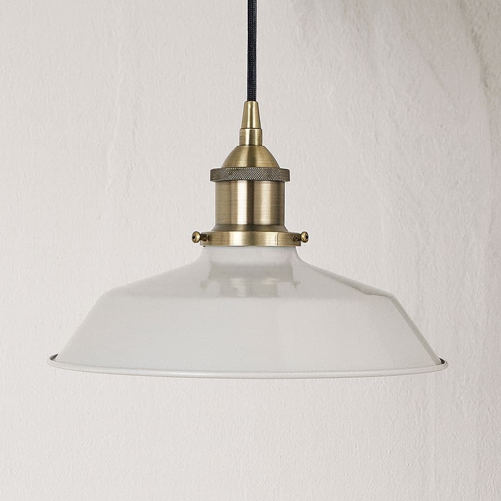 Soho Lighting Pale Grey Small Trinity Metal Painted Pendant Light with Antique Gold Lamp Holder and Black Twisted Cable