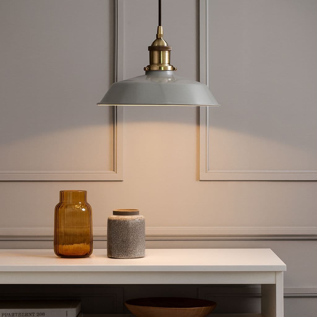 Soho Lighting French Grey Small Trinity Metal Painted Pendant Light with Antique Copper Lamp Holder and Black Twisted Cable
