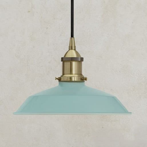 Soho Lighting Duck Egg Blue Small Trinity Metal Painted Pendant Light with Gold Lamp Holder and Black Twisted Cable