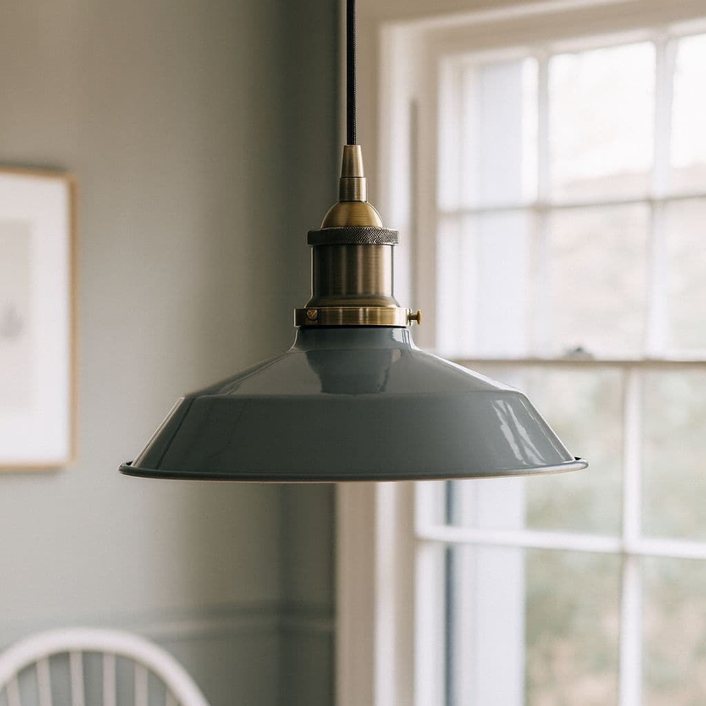 Soho Lighting Slate Grey Small Trinity Metal Painted Pendant Light with Gold Lamp Holder and Black Twisted Cable