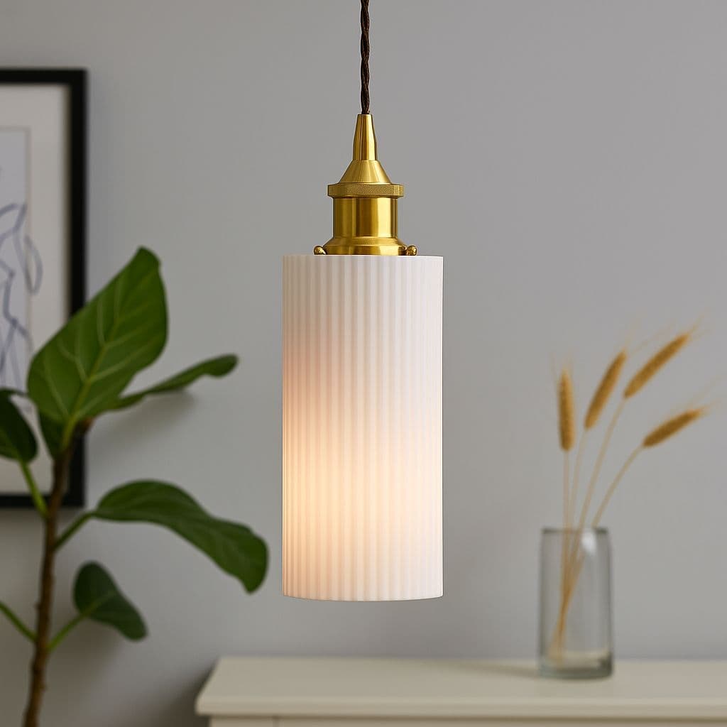 Soho Lighting Ionian Ripple Deep Pendant Surf White with Brushed Chrome Bulb holder and Grey Twisted Cable