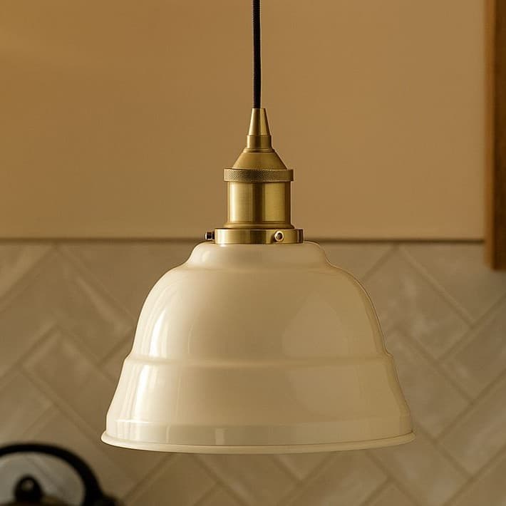 Soho Lighting Clay White Lincoln Painted Pendant Light with Antique Brass Lamp Holder and Black Twisted Cable