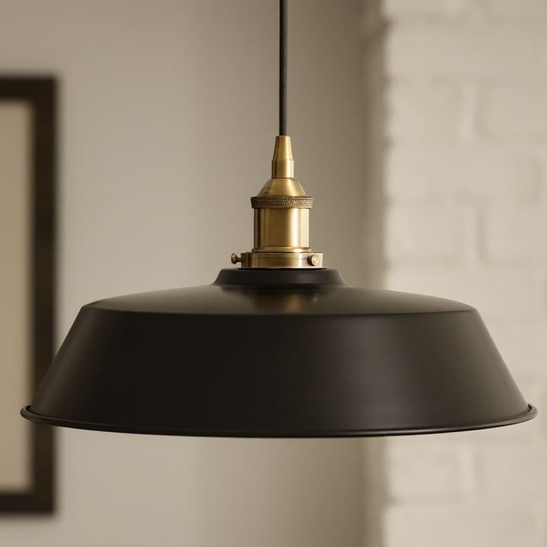 Soho Lighting Matt Black Chancery Painted Pendant Light with Black Nickel Lamp Holder and Brown Twisted Cable