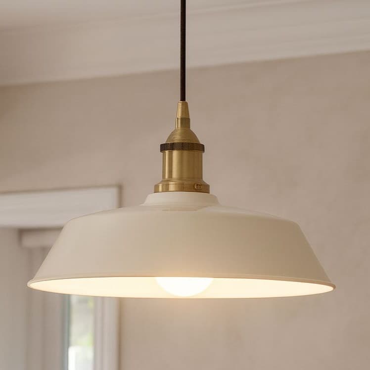 Soho Lighting Pale Grey Chancery Painted Pendant Light with Polished Brass Lamp Holder and Black Twisted Cable
