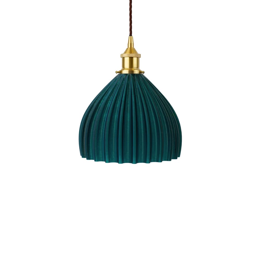 Soho Lighting Large Scallop Shell Pendant Emerald Green with Antique Brass Bulb holder and Brown Twisted Cable