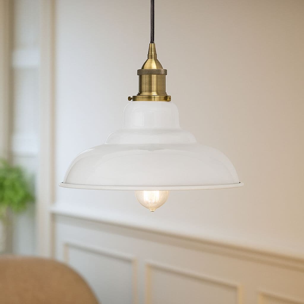 Soho Lighting Pale Grey St Edmund's Painted Pendant Light with Polished Brass Lamp Holder and Black Twisted Cable
