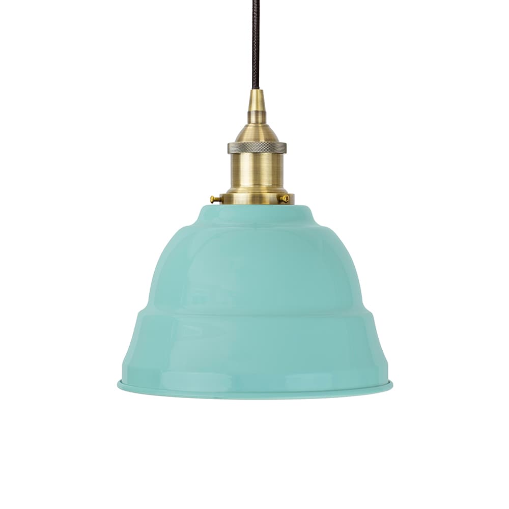 Soho Lighting Duck Egg Blue Lincoln Painted Pendant Light with Antique Brass Lamp Holder and Black Twisted Cable