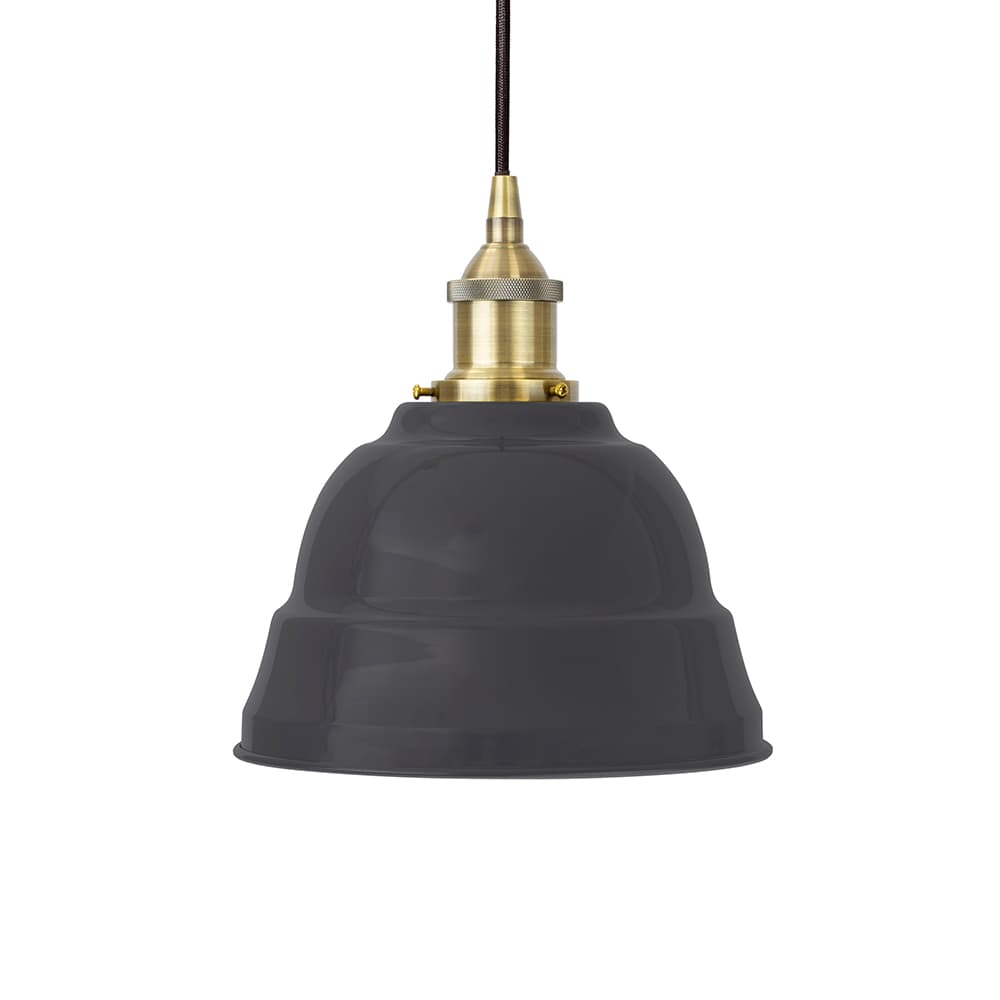 Soho Lighting Slate Grey Lincoln Painted Pendant Light with Antique Brass Lamp Holder and Black Twisted Cable