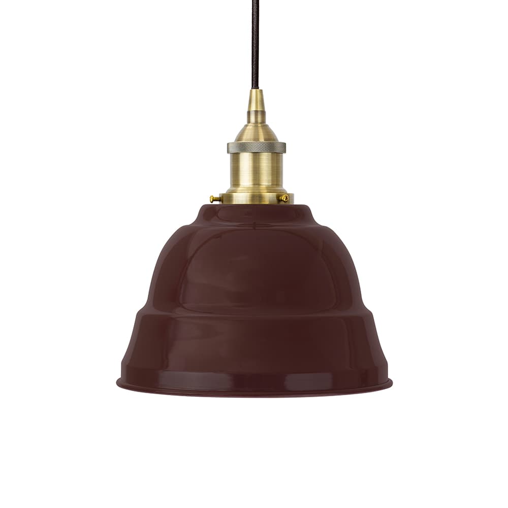 Soho Lighting Burgundy Red Lincoln Painted Pendant Light with Antique Brass Lamp Holder and Black Twisted Cable
