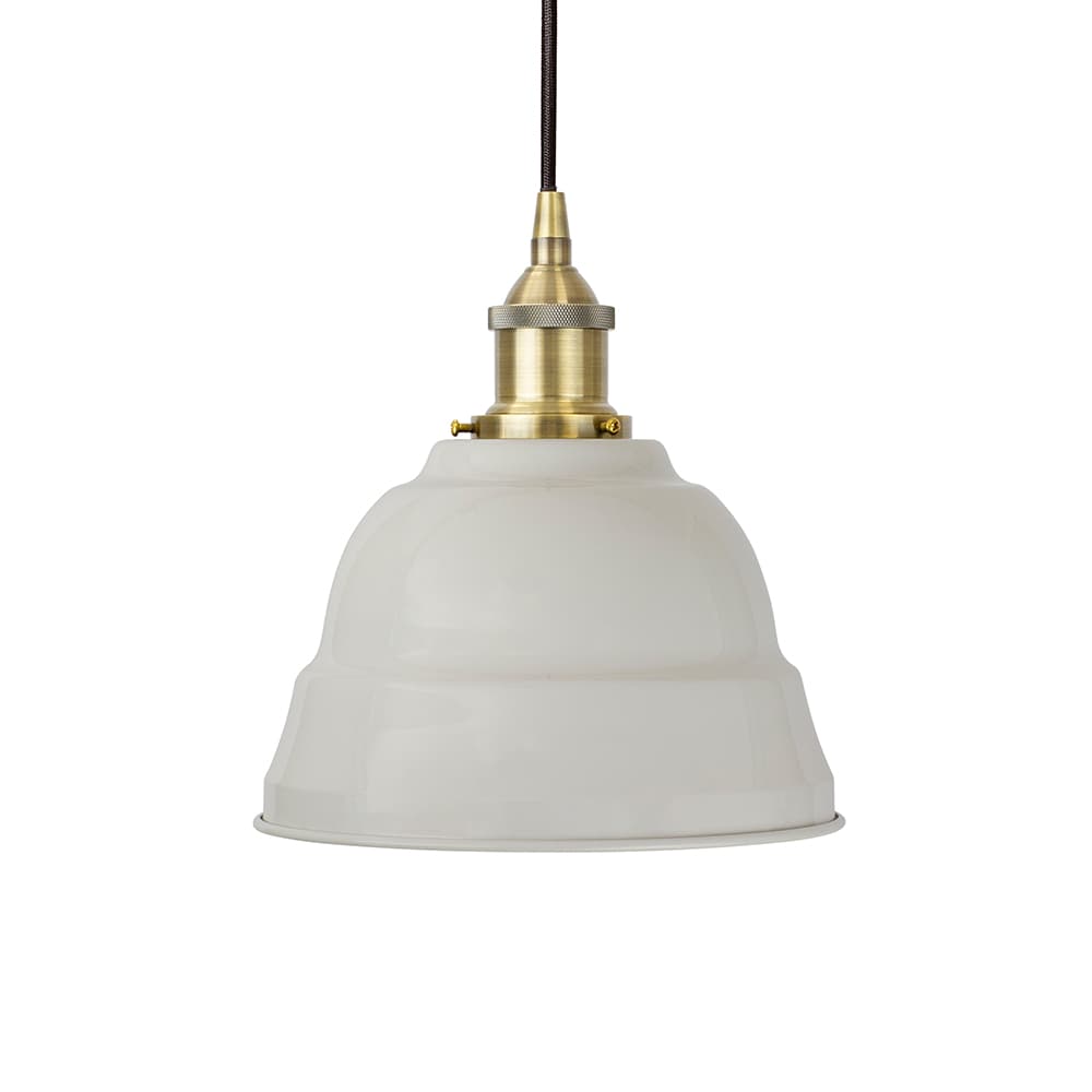 Soho Lighting Pale Grey Lincoln Painted Pendant Light with Antique Brass Lamp Holder and Black Twisted Cable