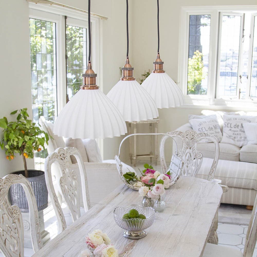 Soho Lighting Scallop Shell Pendant Surf White with Antique Copper Bulb holder and Black round Cable