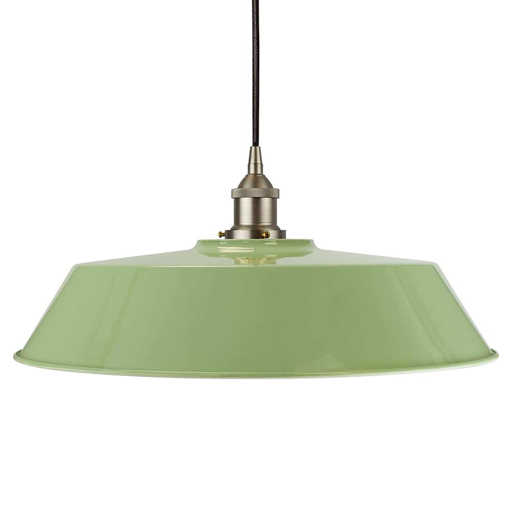 Soho Lighting Mint Green Large Chancery Painted Pendant Light with Antique Brass Lamp Holder and Black Twisted Cable