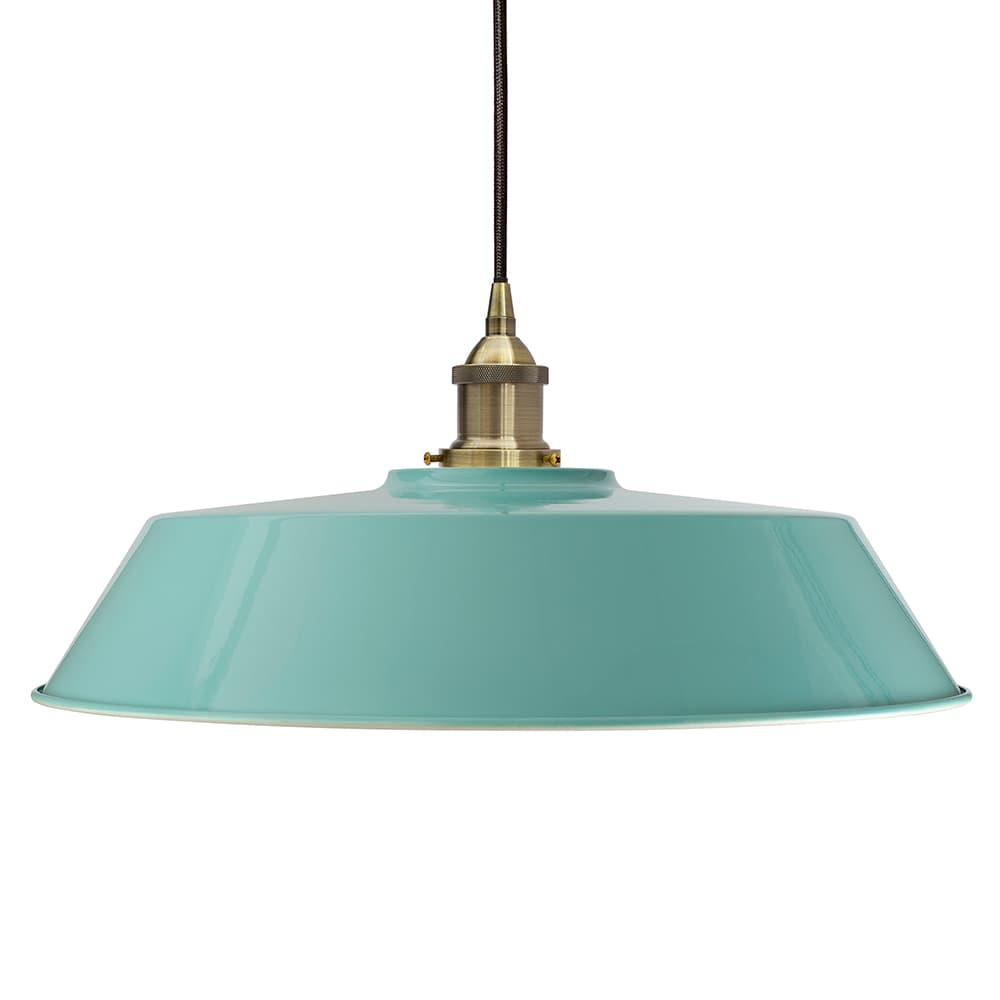Soho Lighting Duck Egg Blue Large Chancery Painted Pendant Light with Antique Brass Lamp Holder and Black Twisted Cable