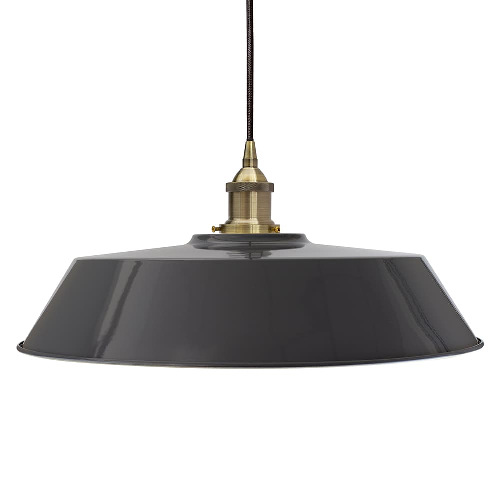 Soho Lighting Slate Grey Large Chancery Painted Pendant Light with Antique Brass Lamp Holder and Black Twisted Cable