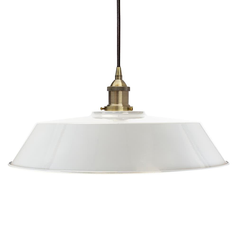 Soho Lighting Pale Grey Large Chancery Painted Pendant Light with Antique Brass Lamp Holder and Black Twisted Cable
