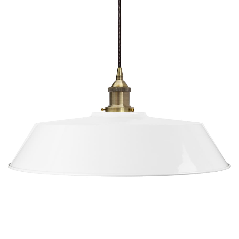 Soho Lighting White Large Chancery Painted Pendant Light with Antique Brass Lamp Holder and Black Twisted Cable