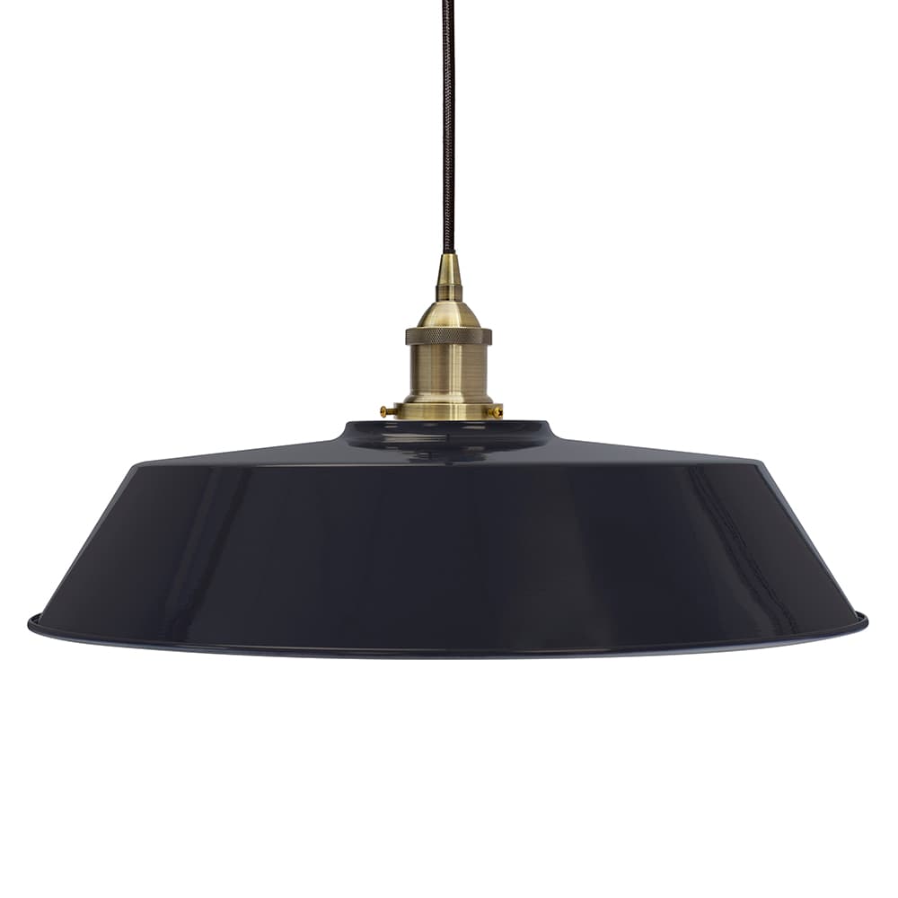 Soho Lighting Navy Blue Large Chancery Painted Pendant Light with Antique Brass Lamp Holder and Black Twisted Cable
