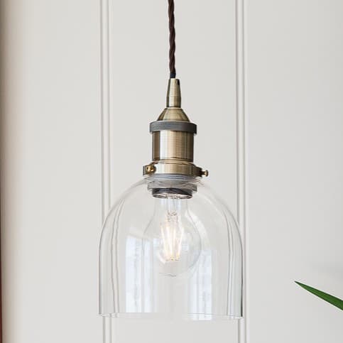 Petite Dome Clear Glass Pendant Light with Nickel Lamp Holder and Black Round Cable - The Soho Lighting Company
