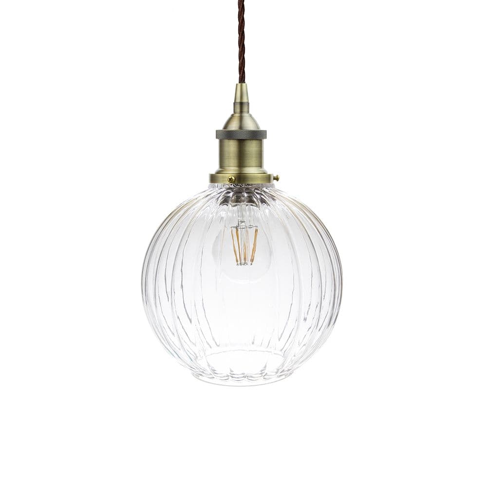 Henley Globe Glass Pendant Light with Antique Gold Black Twisted Cable - The Soho Lighting Company