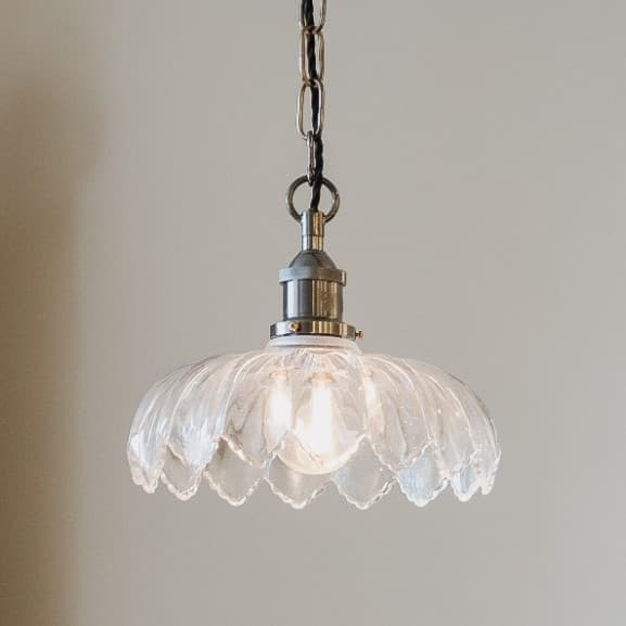 Organic Flora Clear Glass Pendant Light with Black Nickel Lampholder and Chain with Black Twisted Cable - The Soho Lighting Company