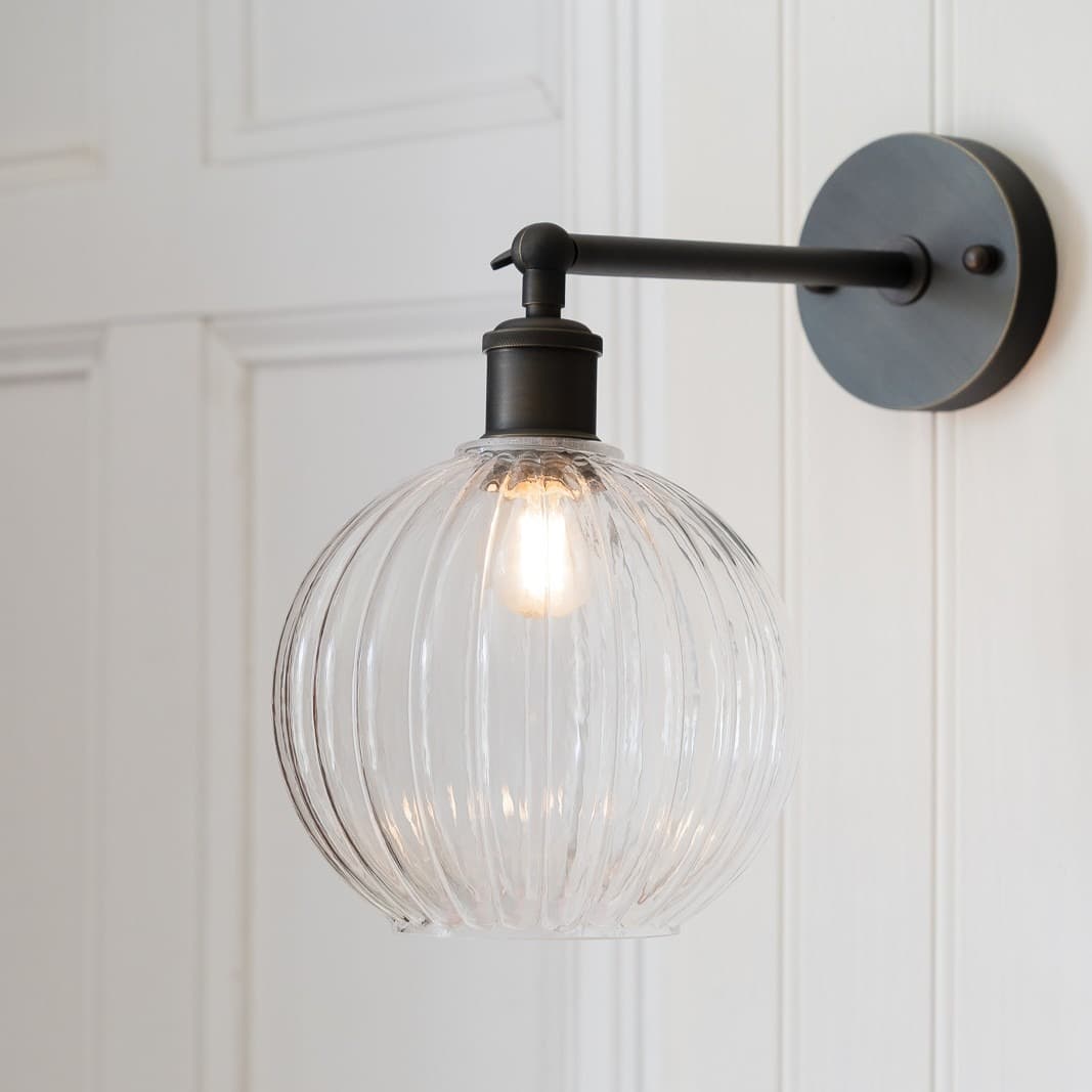 Henley Fluted Globe Glass and Bronze Wall Light - The Soho Lighting Company