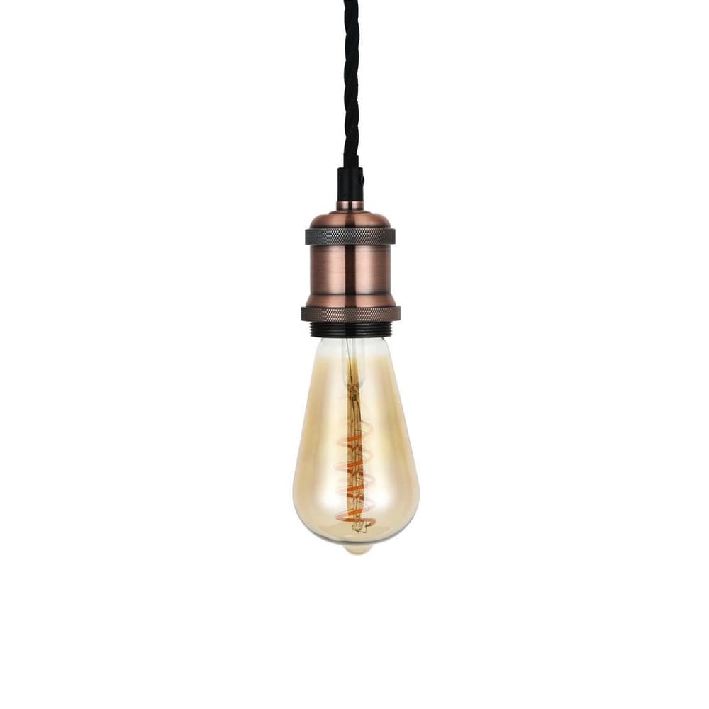 Soho Lighting Edison Antique Copper Pendant Bulb Holder With Twisted Black Cable