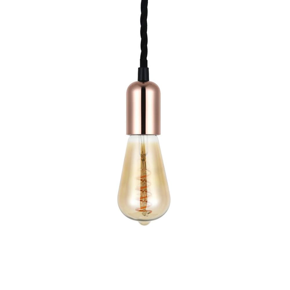 Soho Lighting Rose Gold Bulb Holder Exposed Bulb Pendant Light With Twisted Black Cable